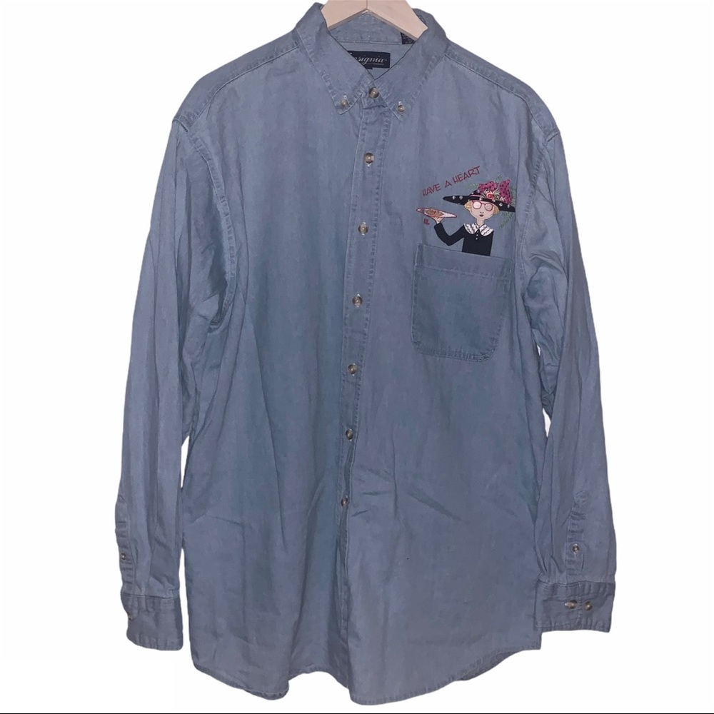 90s Insignia Have a Heart Embroidery Denim Button Up Shirt